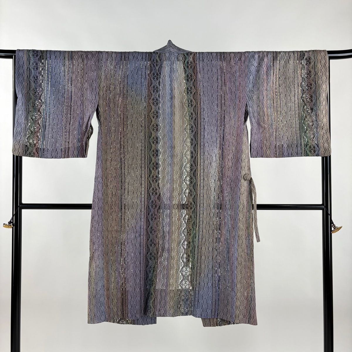 道中着 身丈112 cm 裄丈67 M 和装コート 幾何学模様 縞 薄紫 正絹