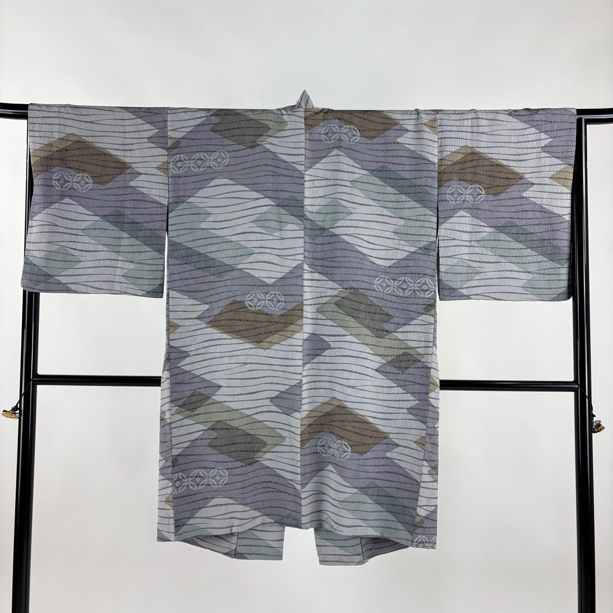 道中着 身丈102.5 cm 裄丈66 M 和装コート 七宝 波 青灰色 正絹