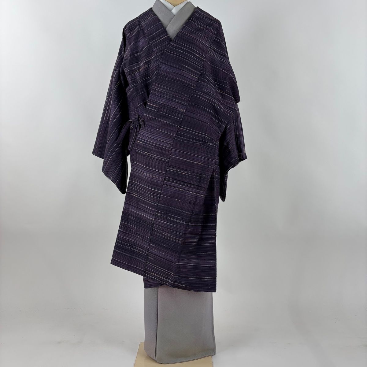 道中着 身丈110.5 cm 裄丈65 M 和装コート 縞 紫 正絹
