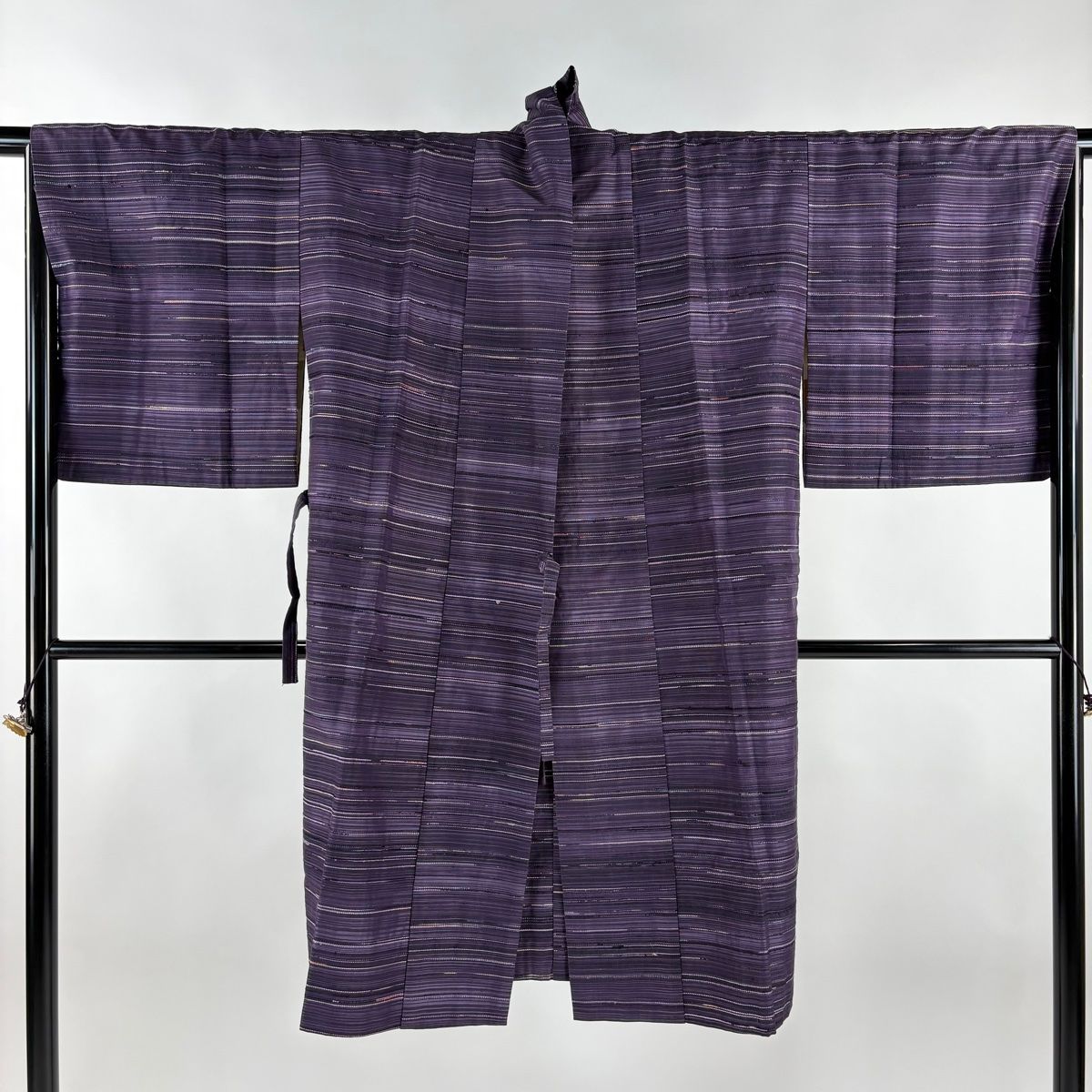  道中着 身丈110 5 cm 裄丈65 M 和装コート 縞 紫 正絹 羽織 着物 浴衣