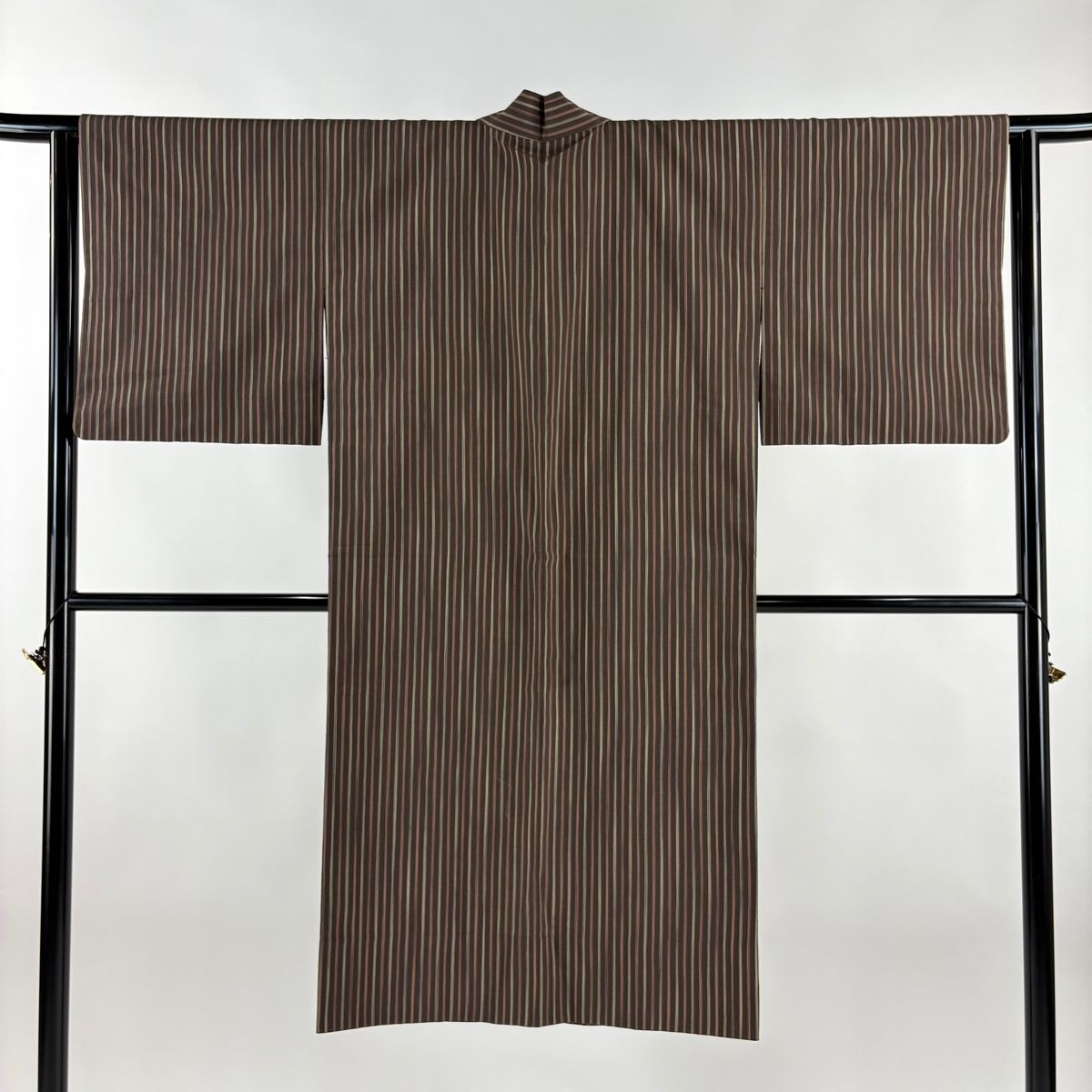 道中着 身丈119 cm 裄丈63 S 柿渋御召 和装コート 着物衿 縞 茶色 正絹