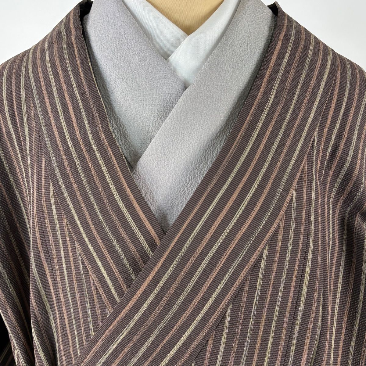  道中着 身丈119 cm 裄丈63 S 柿渋御召 和装コート 着物衿 縞 茶色 正絹 羽織 着物 浴衣