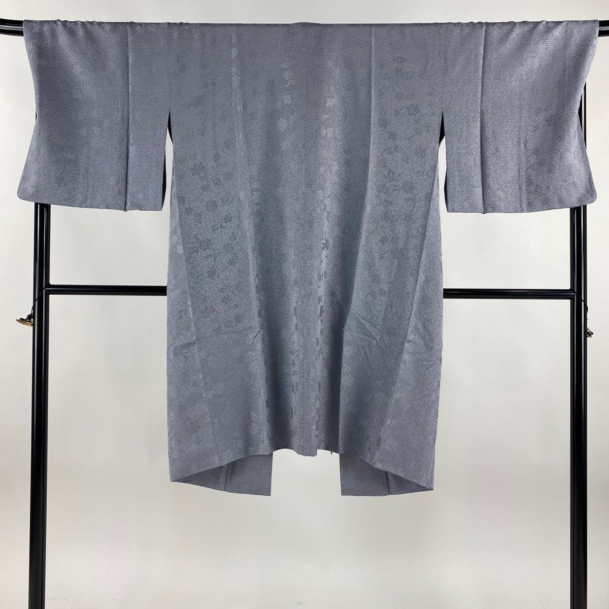 道中着 身丈109 cm 裄丈69.5 L 和装コート 地紋 菊亀甲文 青灰色 正絹