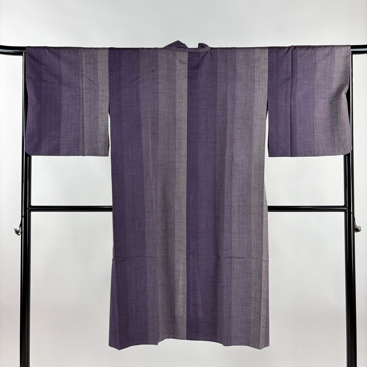 道中着 身丈119 cm 裄丈65 M 和装コート 着物衿 紬地 縞 紫 正絹