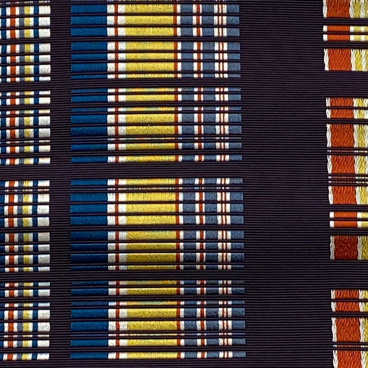 半幅帯 証紙 博多織 縞 茶紫 正絹