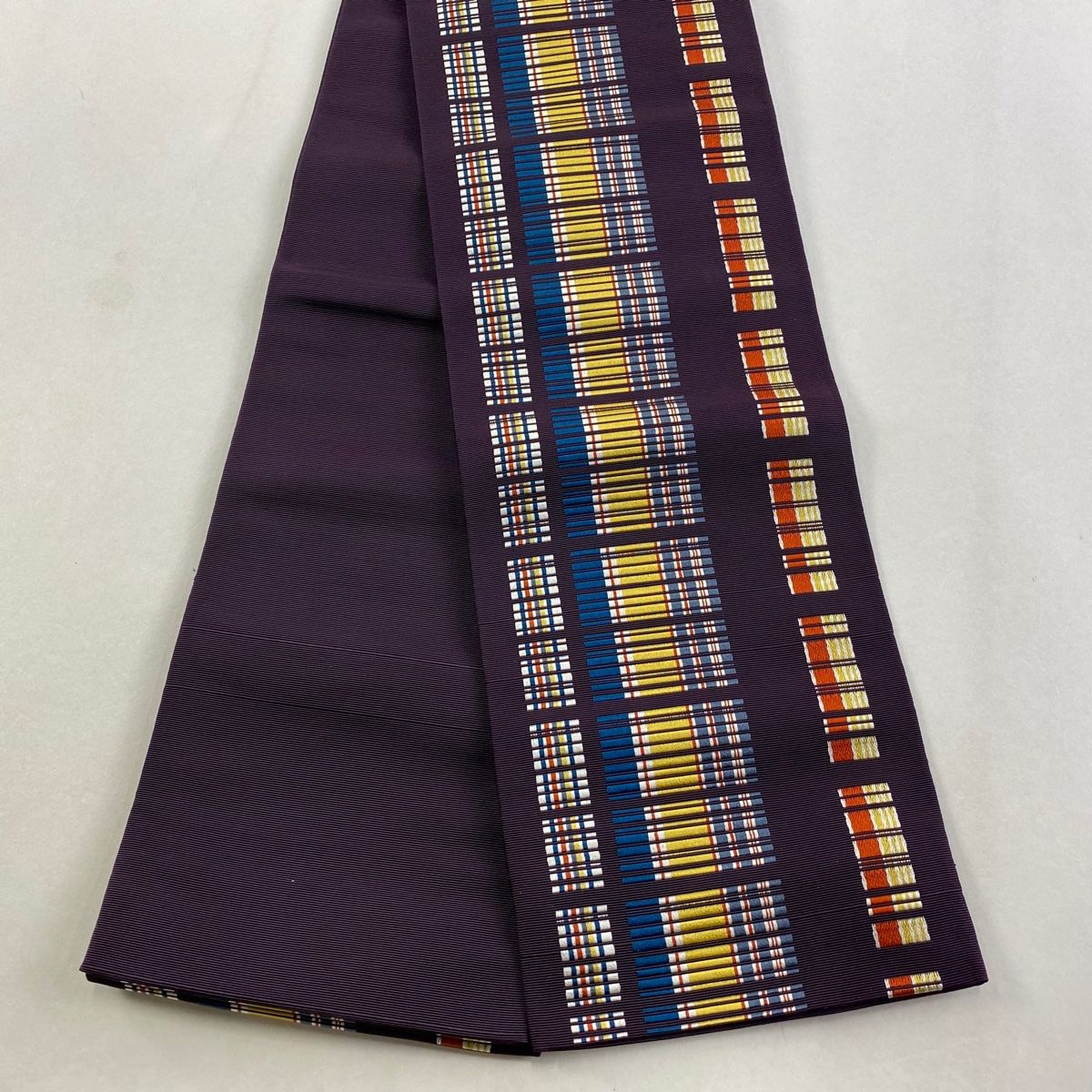 半幅帯 証紙 博多織 縞 茶紫 正絹