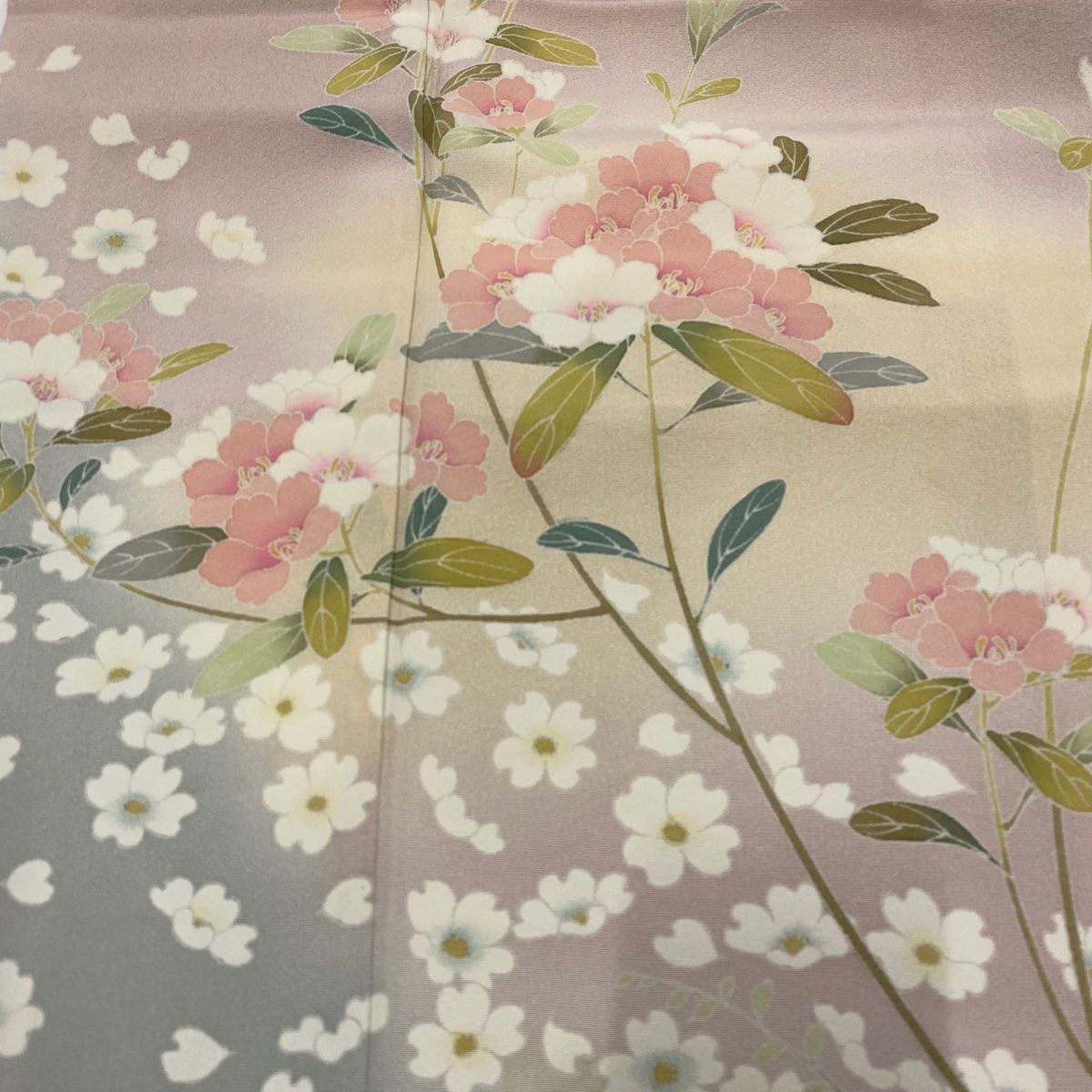  訪問着 身丈160 cm 裄丈65 M 袷 落款 枝花 花 ぼかし 薄小豆 正絹 秀品 訪問着 付け下げ 着物