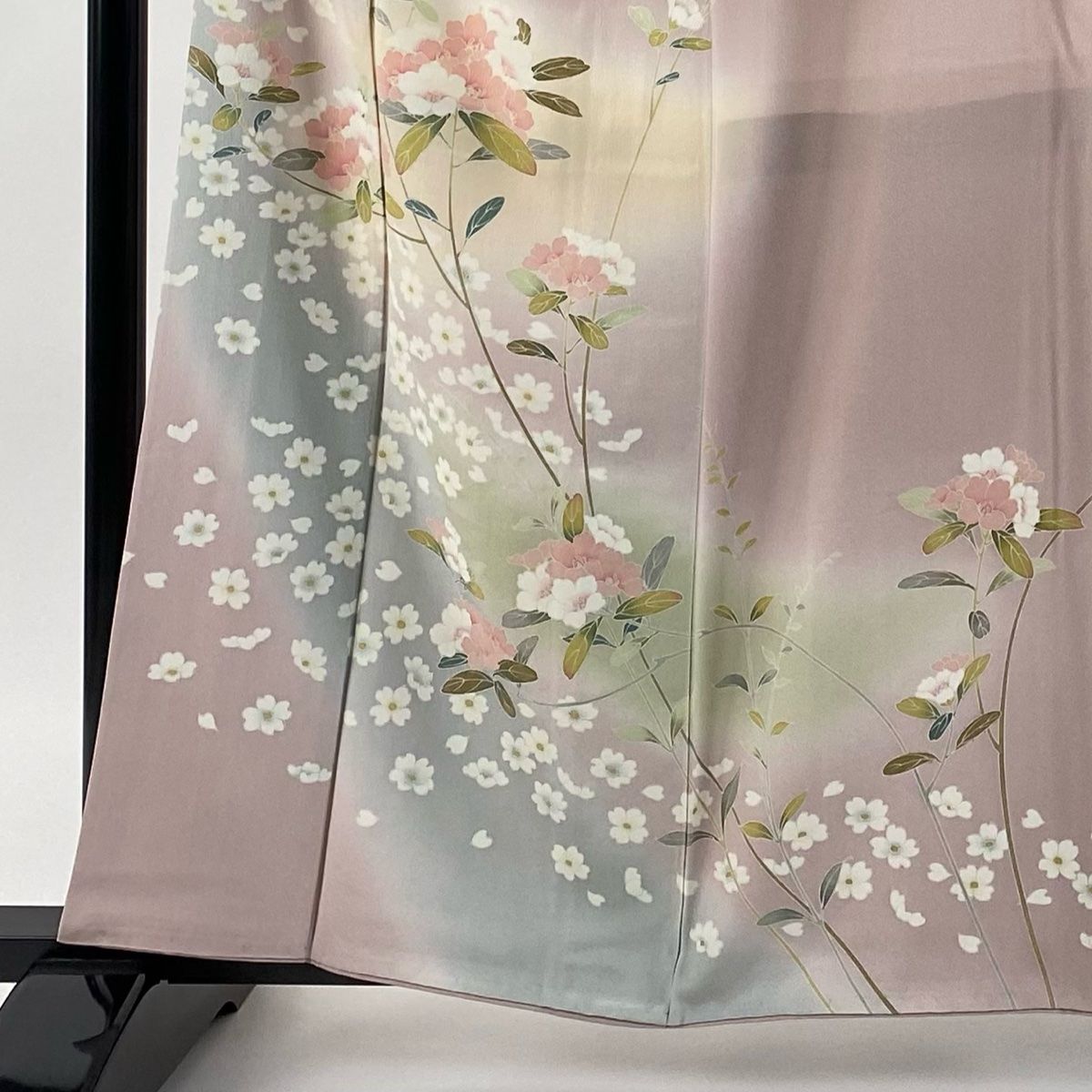 訪問着 身丈160 cm 裄丈65 M 袷 落款 枝花 花 ぼかし 薄小豆 正絹 秀品