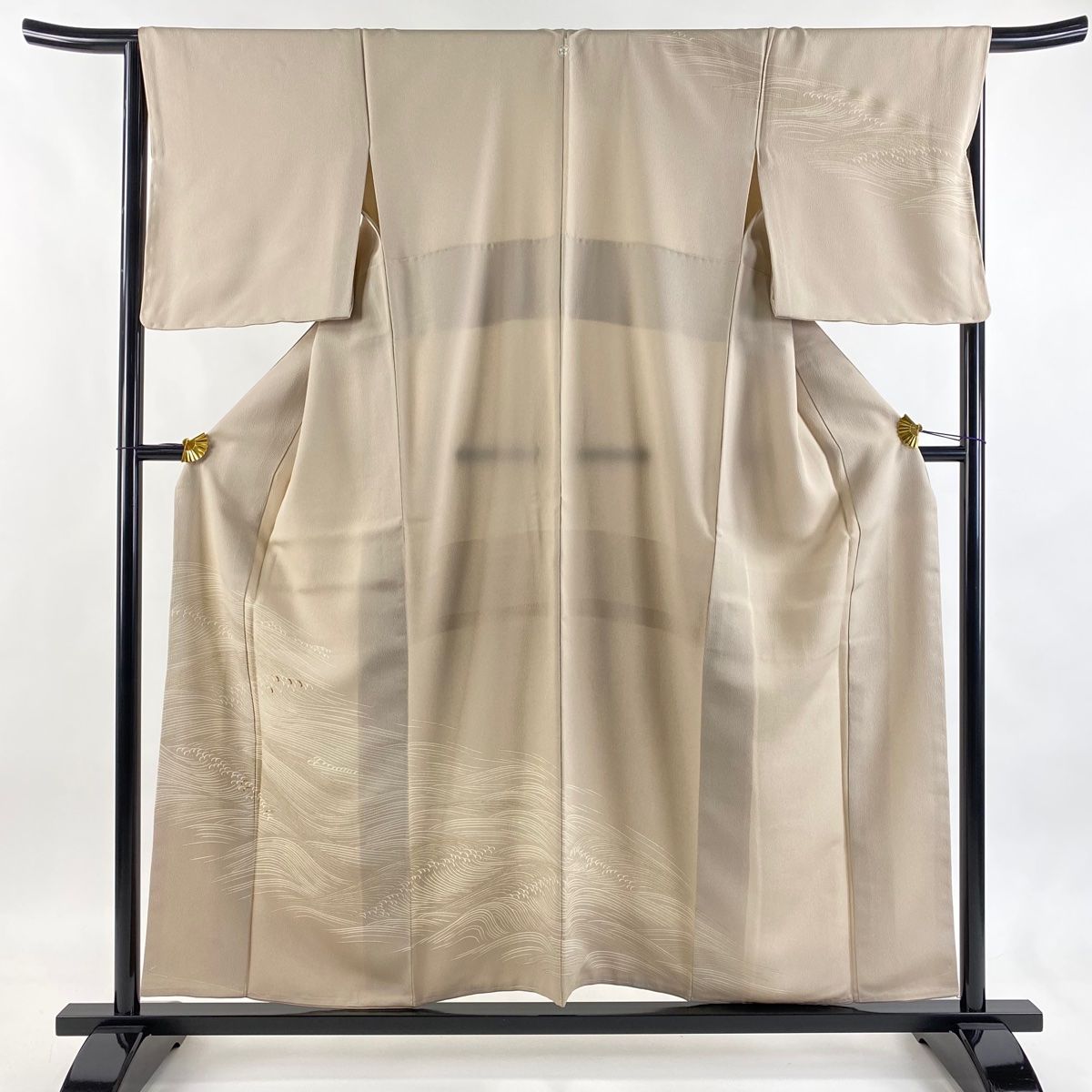 訪問着 身丈156 cm 裄丈65.5 M 袷 波 金糸 金彩 ベージュ 正絹 秀品 一つ紋