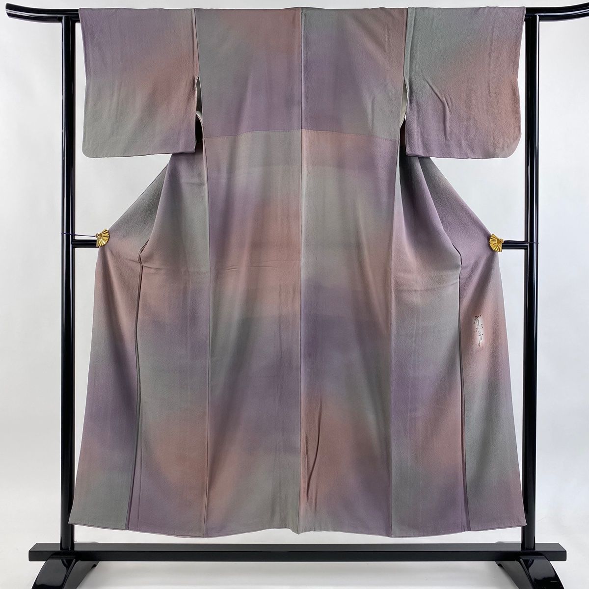 小紋 身丈150.5 cm 裄丈62.5 S 袷 斉藤三才 落款 ぼかし柄 灰紫 正絹 秀品