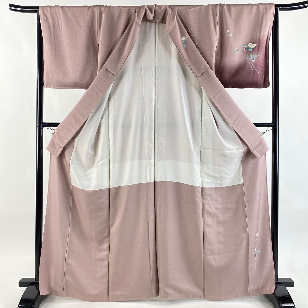  訪問着 身丈166 cm 裄丈65 M 袷 枝花 霞 ぼかし 薄紫 正絹 秀品 訪問着 付け下げ 着物