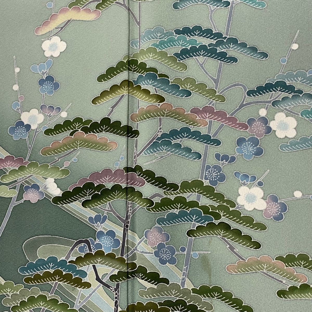  訪問着 身丈165 5 cm 裄丈65 M 袷 落款 松 梅 染め分け ぼかし 薄緑 正絹 秀品 訪問着 付け下げ 着物