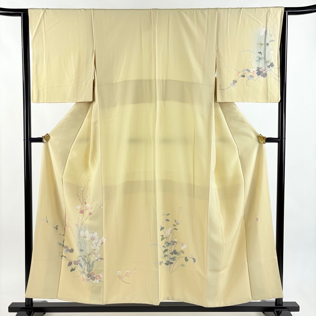 付下げ 身丈154 cm 裄丈64 M 袷 落款 梅 蘭 ぼかし 薄黄 正絹 秀品