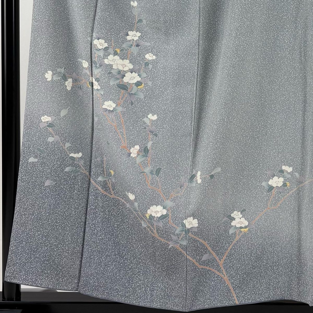 訪問着 身丈157 cm 裄丈64 M 袷 枝花 ぼかし 灰色 正絹 秀品