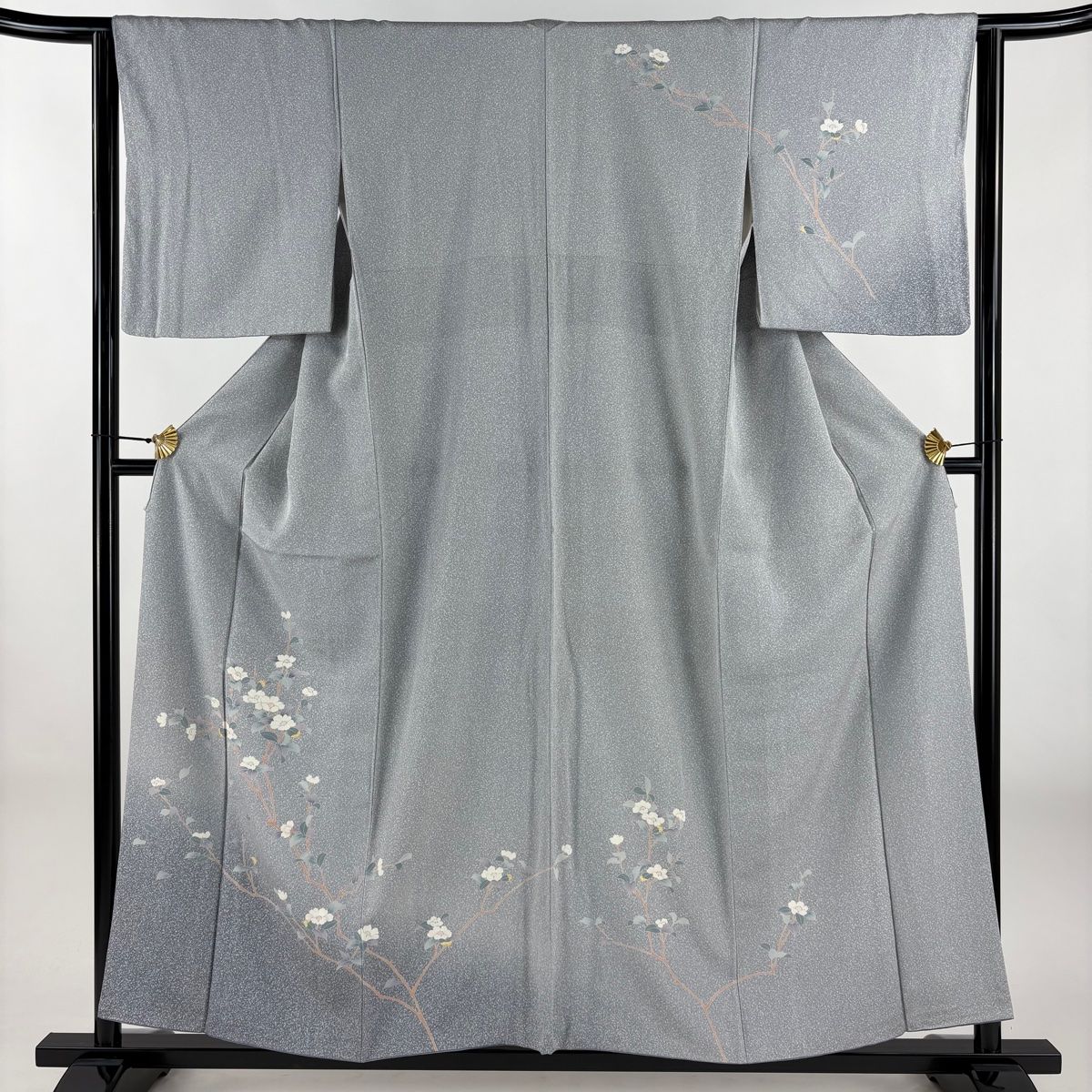 訪問着 身丈157 cm 裄丈64 M 袷 枝花 ぼかし 灰色 正絹 秀品