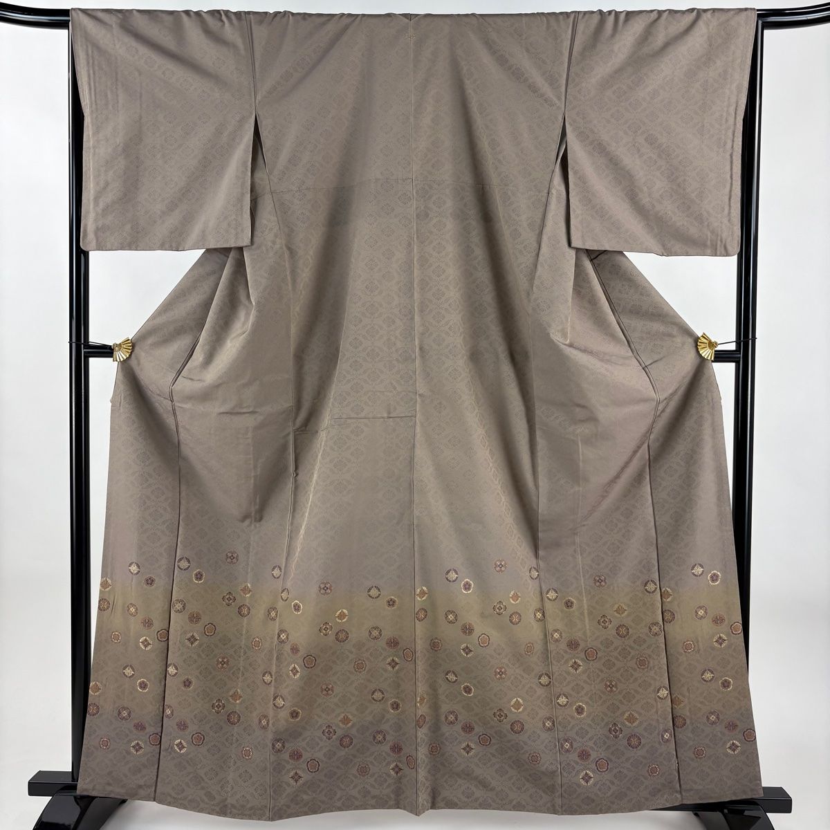付下げ 身丈163 cm 裄丈66 5 M 袷 花 向かい鳥 金糸 ぼかし 茶紫 正絹 秀品 一つ紋