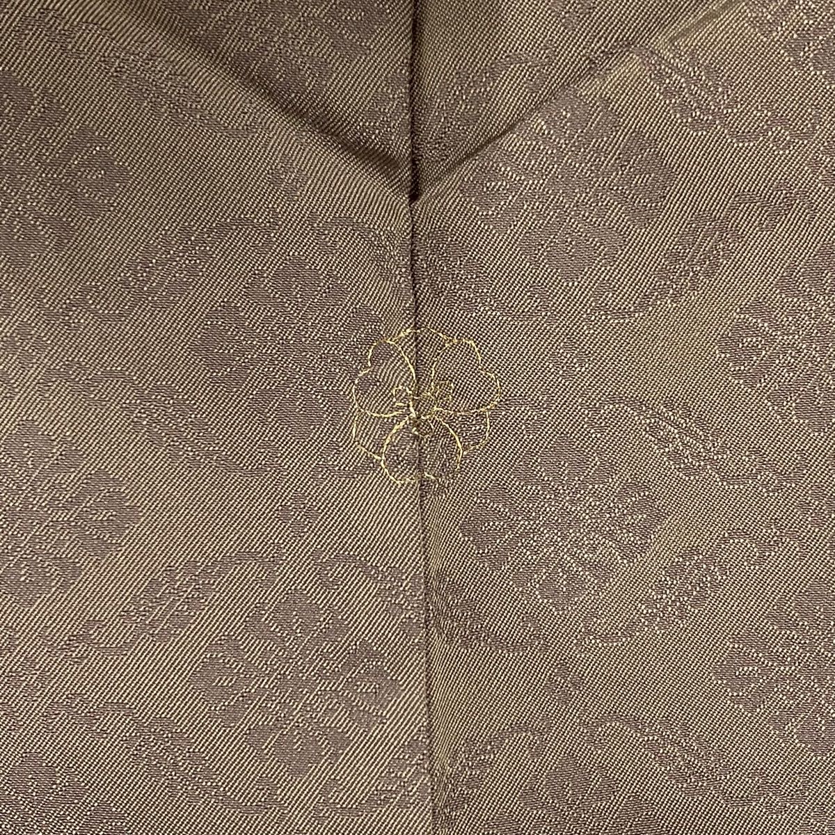  付下げ 身丈163 cm 裄丈66.5 M 袷 花 向かい鳥 金糸 ぼかし 茶紫 正絹 秀品 一つ紋 訪問着 付け下げ 着物