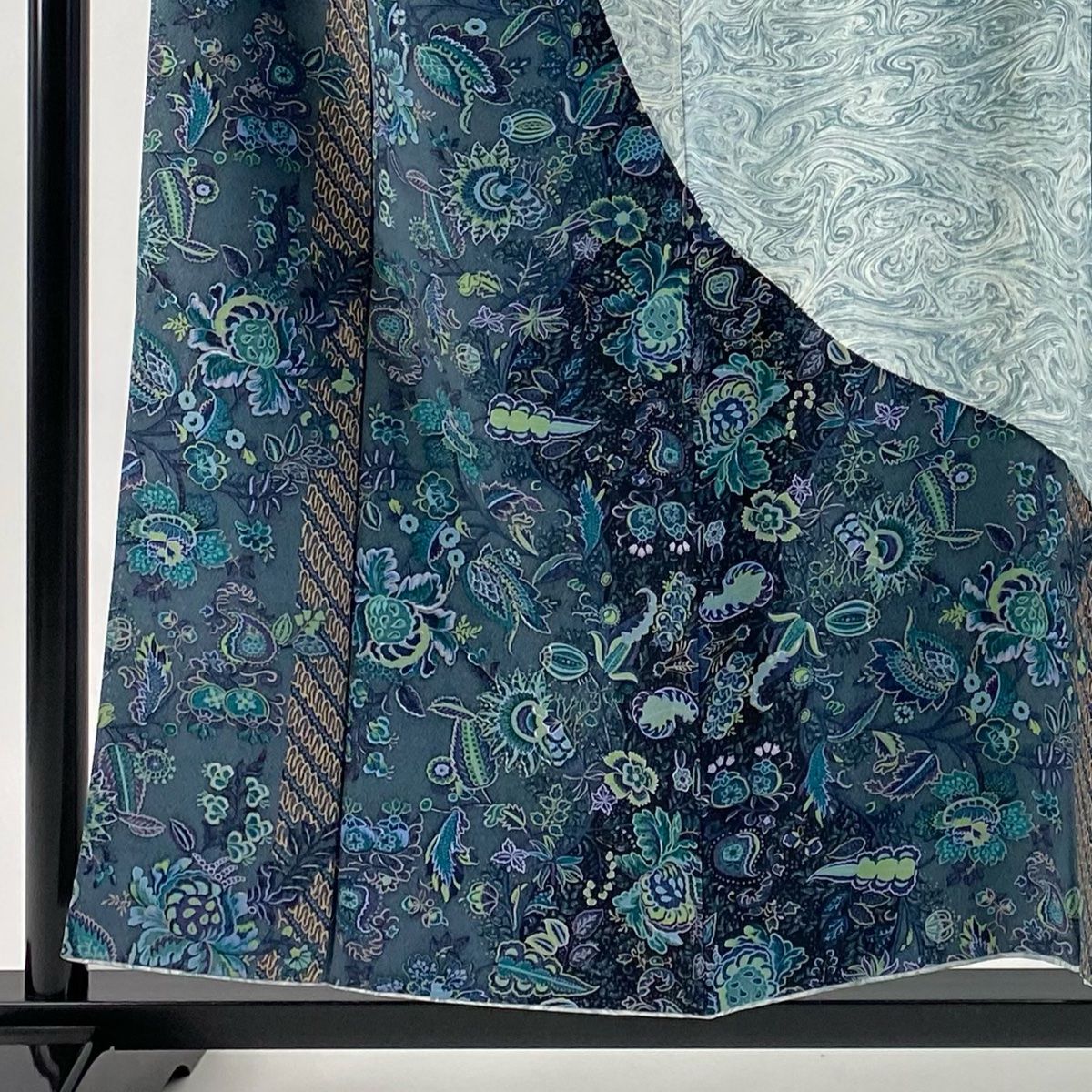 訪問着 身丈156 cm 裄丈67 M 袷 草花 墨流し 青緑 正絹 秀品