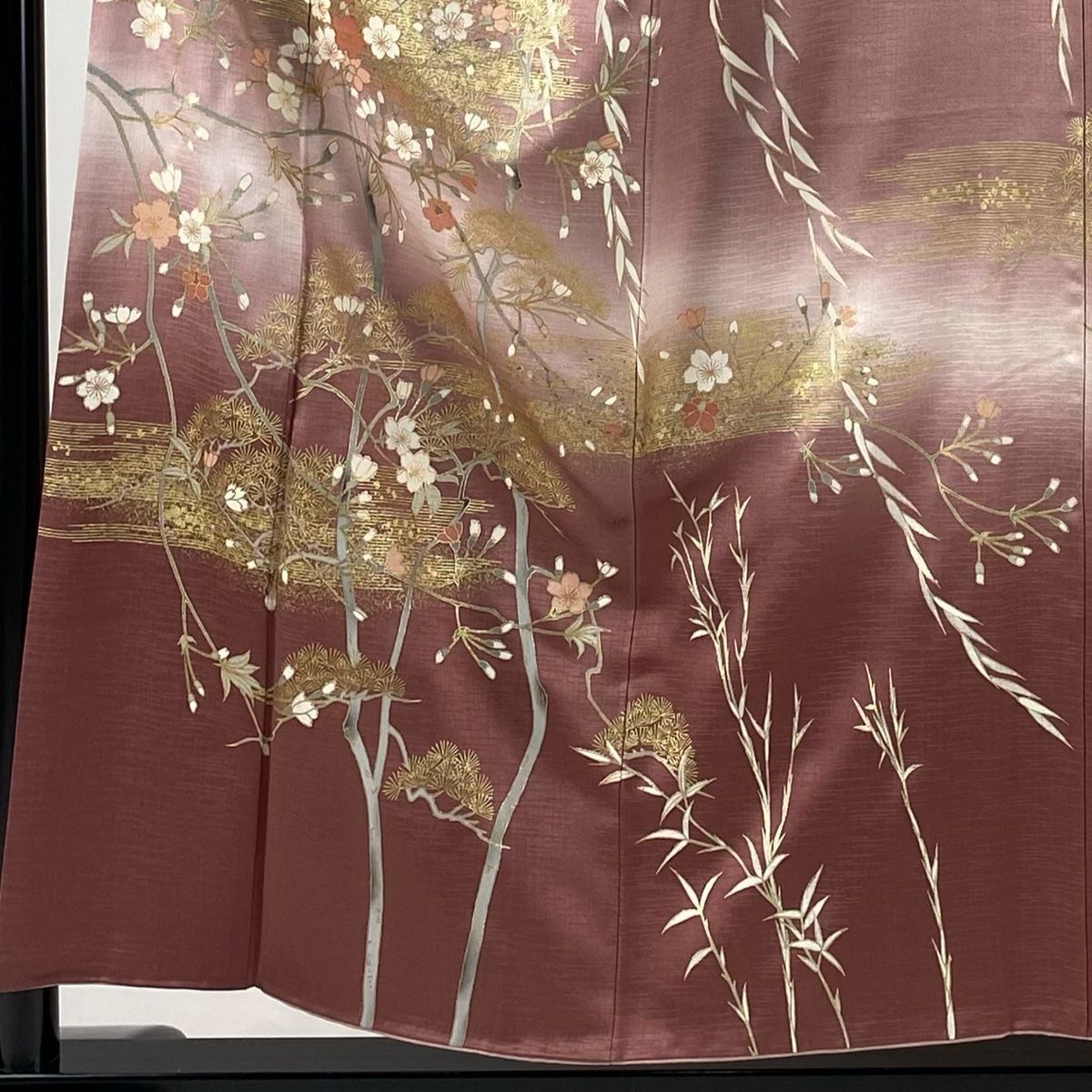 訪問着 身丈155 cm 裄丈65 5 M 袷 桜 松 金銀彩 ぼかし ピンク 正絹 秀品