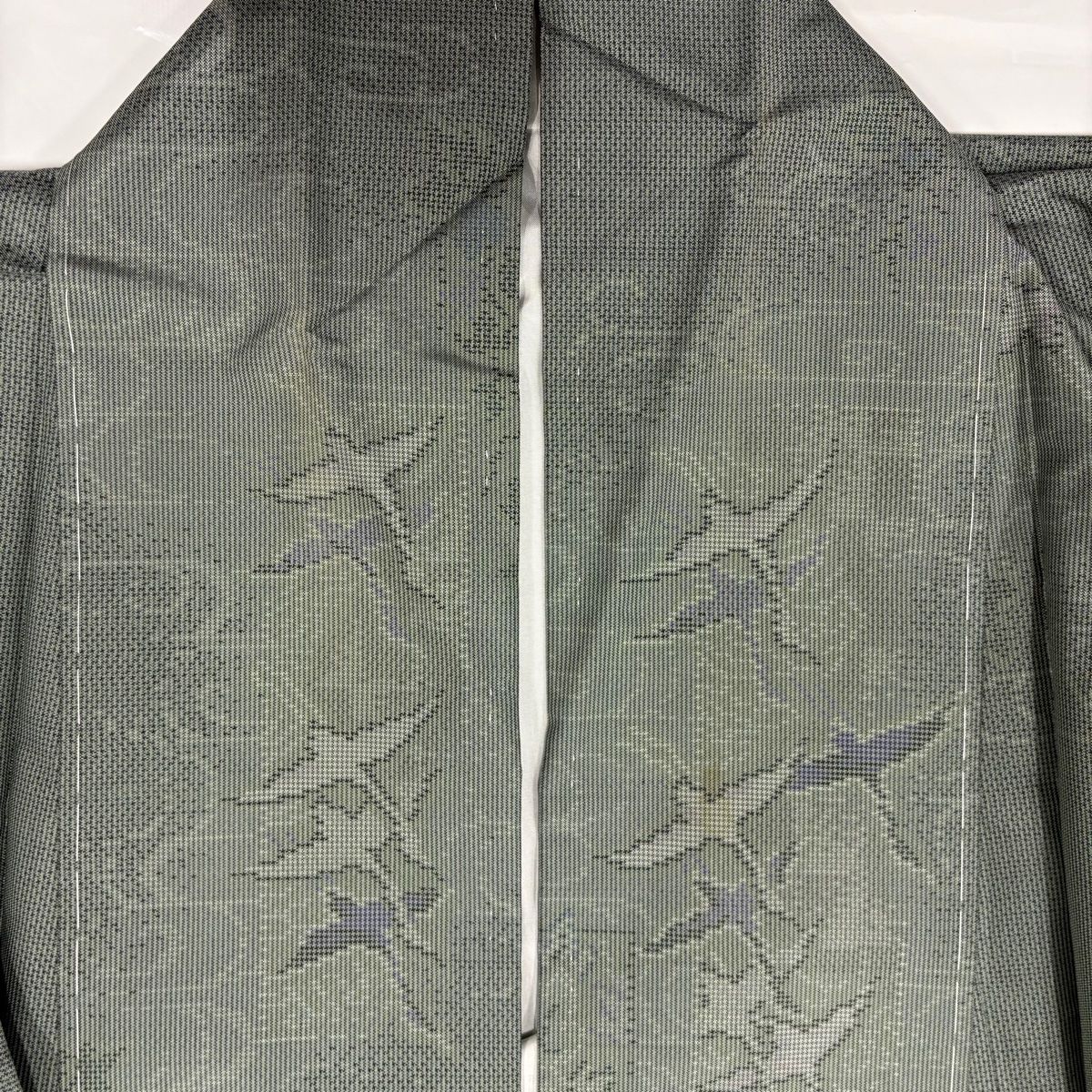  紬 身丈161 5 cm 裄丈64 M 袷 やまと 鳥 観世水 灰緑 正絹 秀品 紬 着物