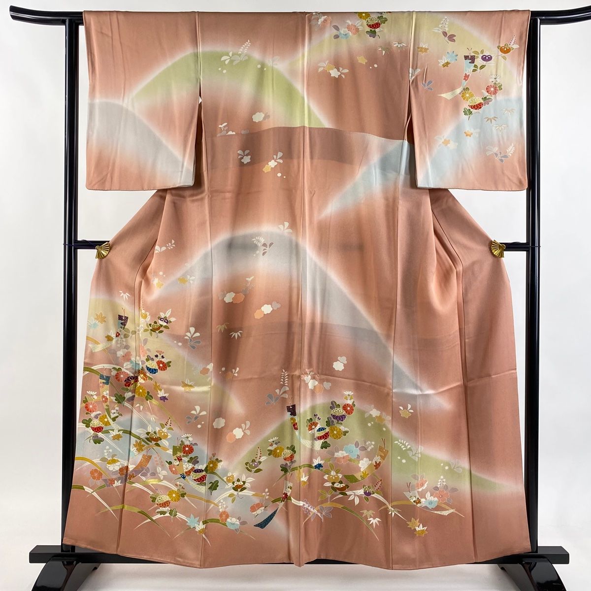 訪問着 身丈160 cm 裄丈63 S 袷 短冊 草花 金糸 金彩 ピンク 正絹 秀品