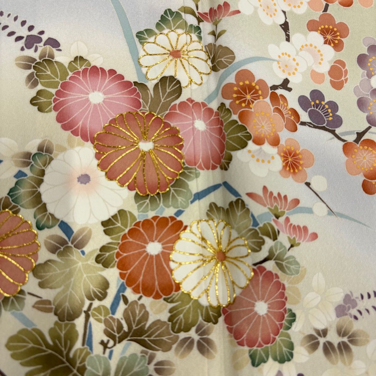  訪問着 身丈167 cm 裄丈68 L 袷 菊 松竹梅 金糸 ぼかし 灰色 正絹 秀品 訪問着 付け下げ 着物