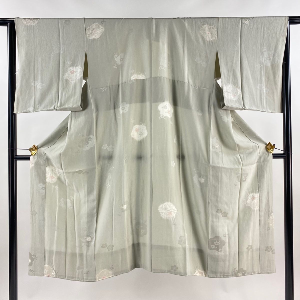 長襦袢 身丈125 5 cm 裄丈65 M 草花 地紋 絞り 灰緑 正絹 秀品