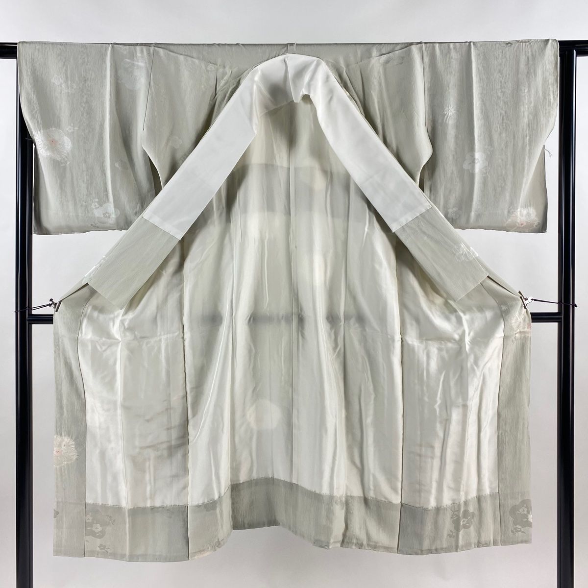  長襦袢 身丈125.5 cm 裄丈65 M 草花 地紋 絞り 灰緑 正絹 秀品 長襦袢 長襦袢 半襦袢