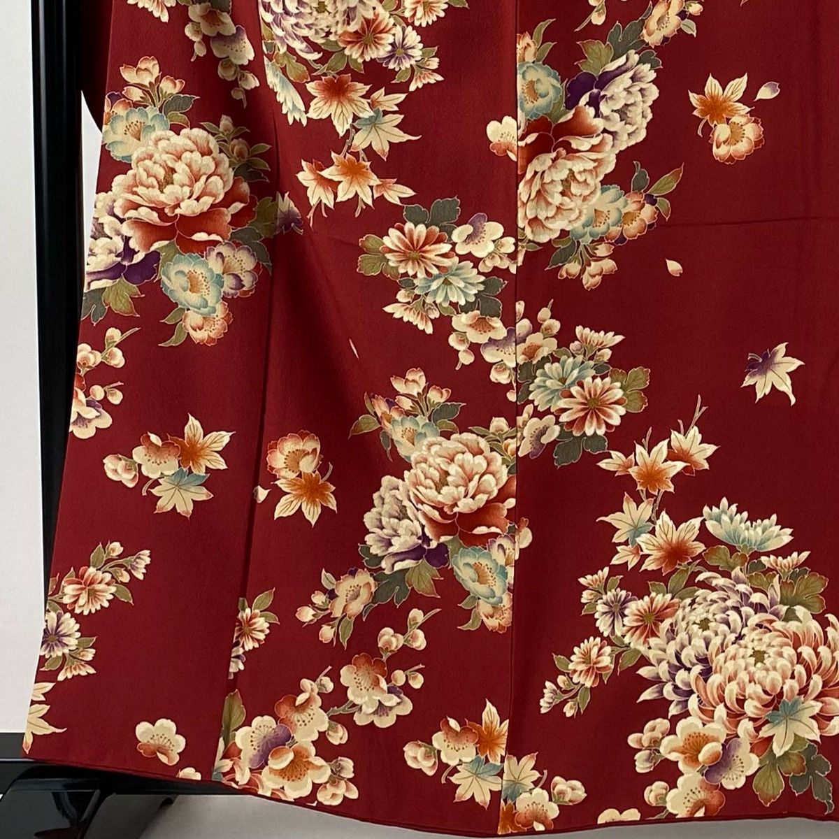 振袖 身丈160 cm 裄丈65 M 袷 牡丹 紅葉 金彩 赤 正絹 秀品