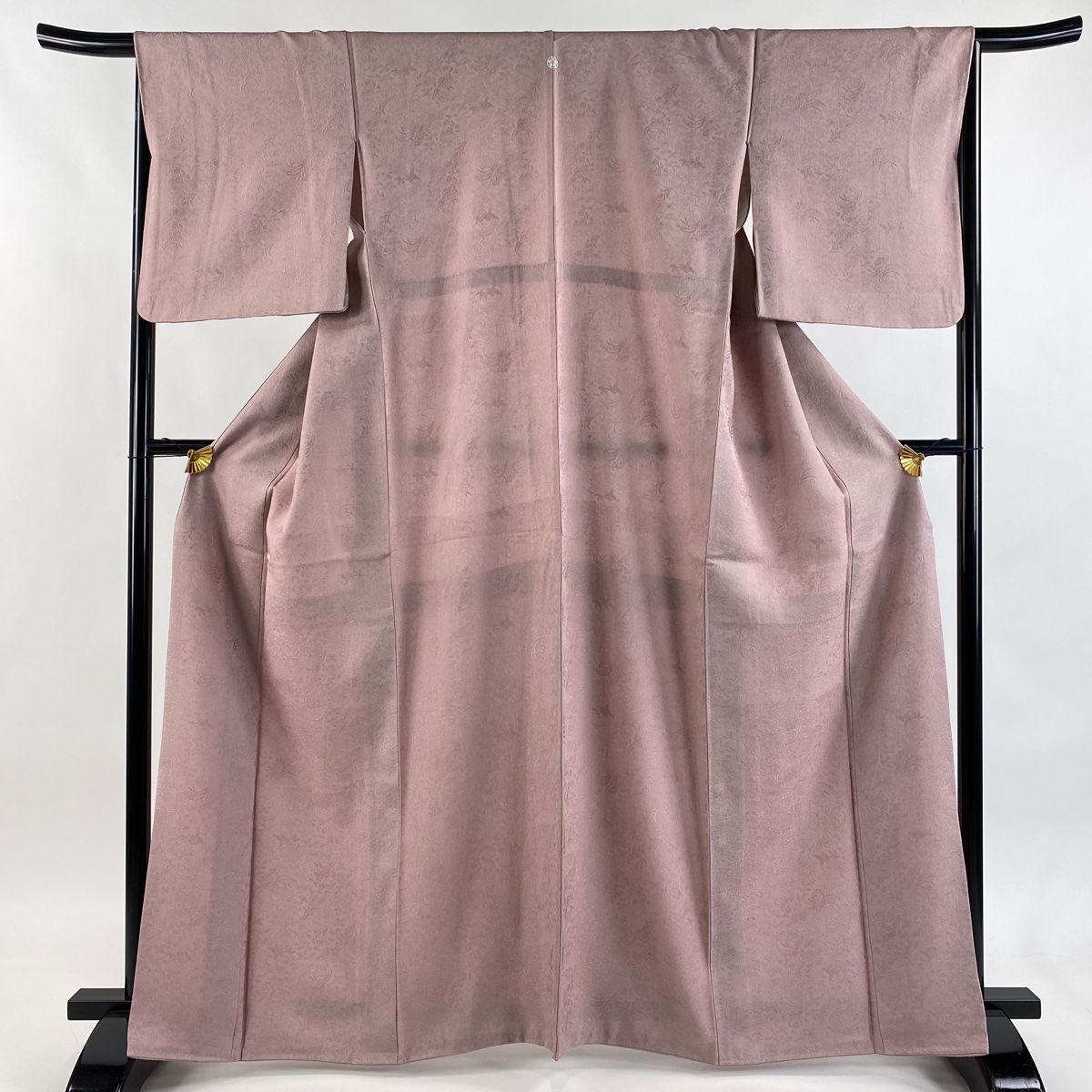 色無地 身丈165 cm 裄丈66 M 袷 地紋 ピンク 正絹 秀品 一つ紋