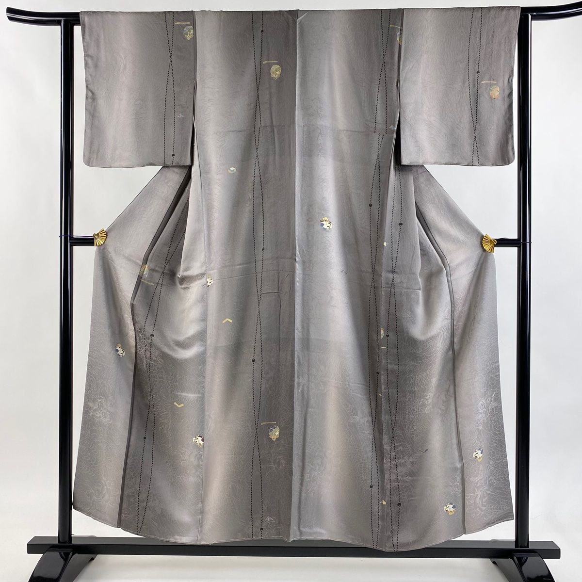 小紋 身丈154.5 cm 裄丈61.5 S 袷 結び文 縦ぼかし 灰紫 正絹 秀品