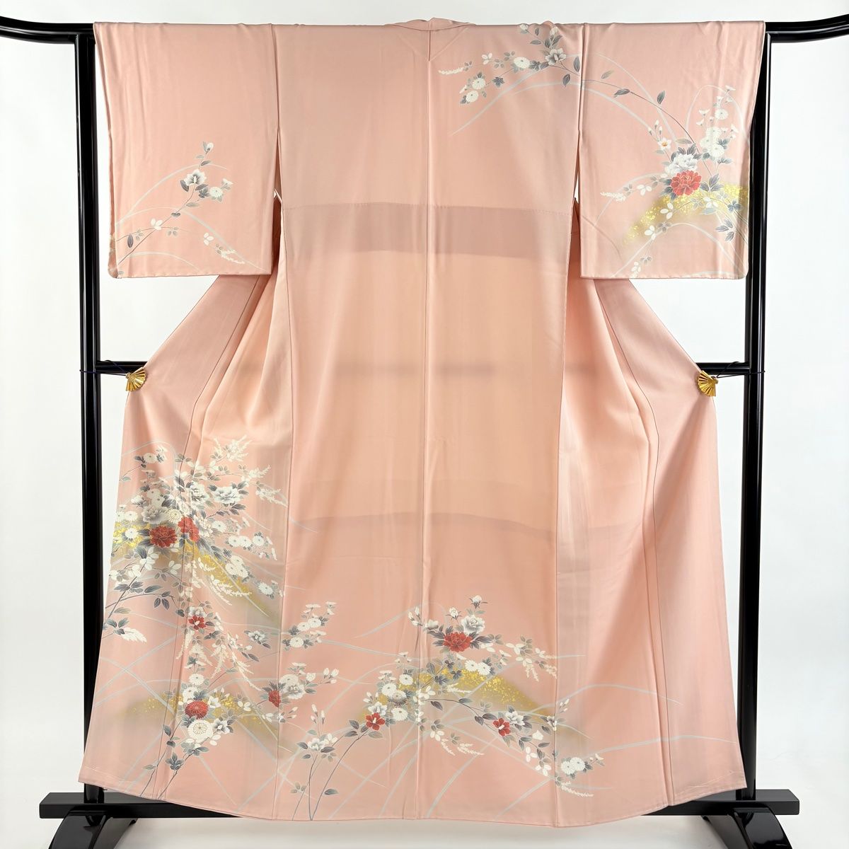 訪問着 身丈159 5 cm 裄丈63 S 袷 牡丹 菊 金彩 ぼかし ピンク 正絹 秀品