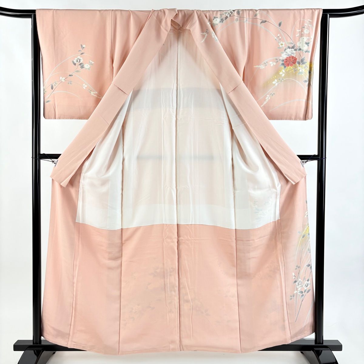  訪問着 身丈159.5 cm 裄丈63.5 S 袷 牡丹 菊 金彩 ぼかし ピンク 正絹 秀品 訪問着 付け下げ 着物
