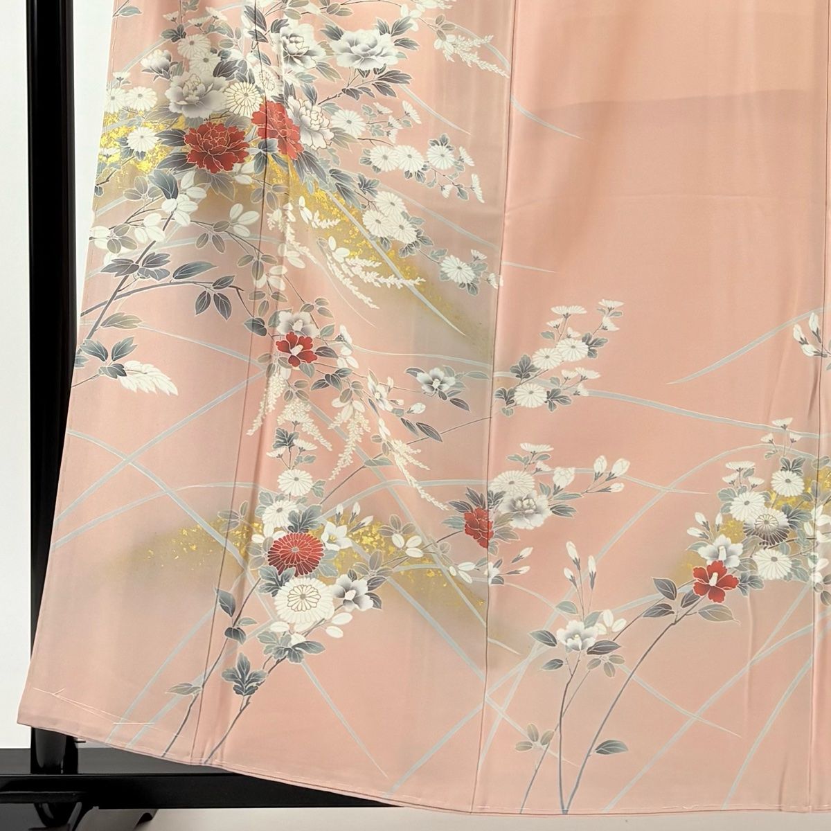 訪問着 身丈159 5 cm 裄丈63 S 袷 牡丹 菊 金彩 ぼかし ピンク 正絹 秀品