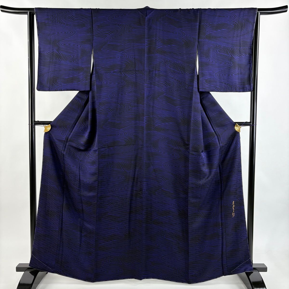 小紋 身丈164 5 cm 裄丈63 S 袷 斉藤三才 落款 流水 地紋 紫 正絹