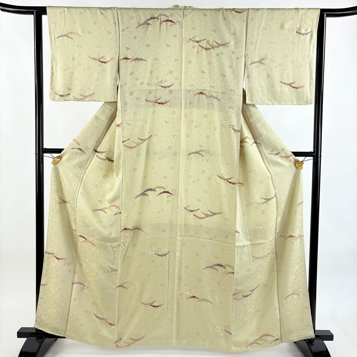 小紋 身丈162 cm 裄丈62 S 袷 雪芝 地紋 金糸 金彩 抹茶色 正絹