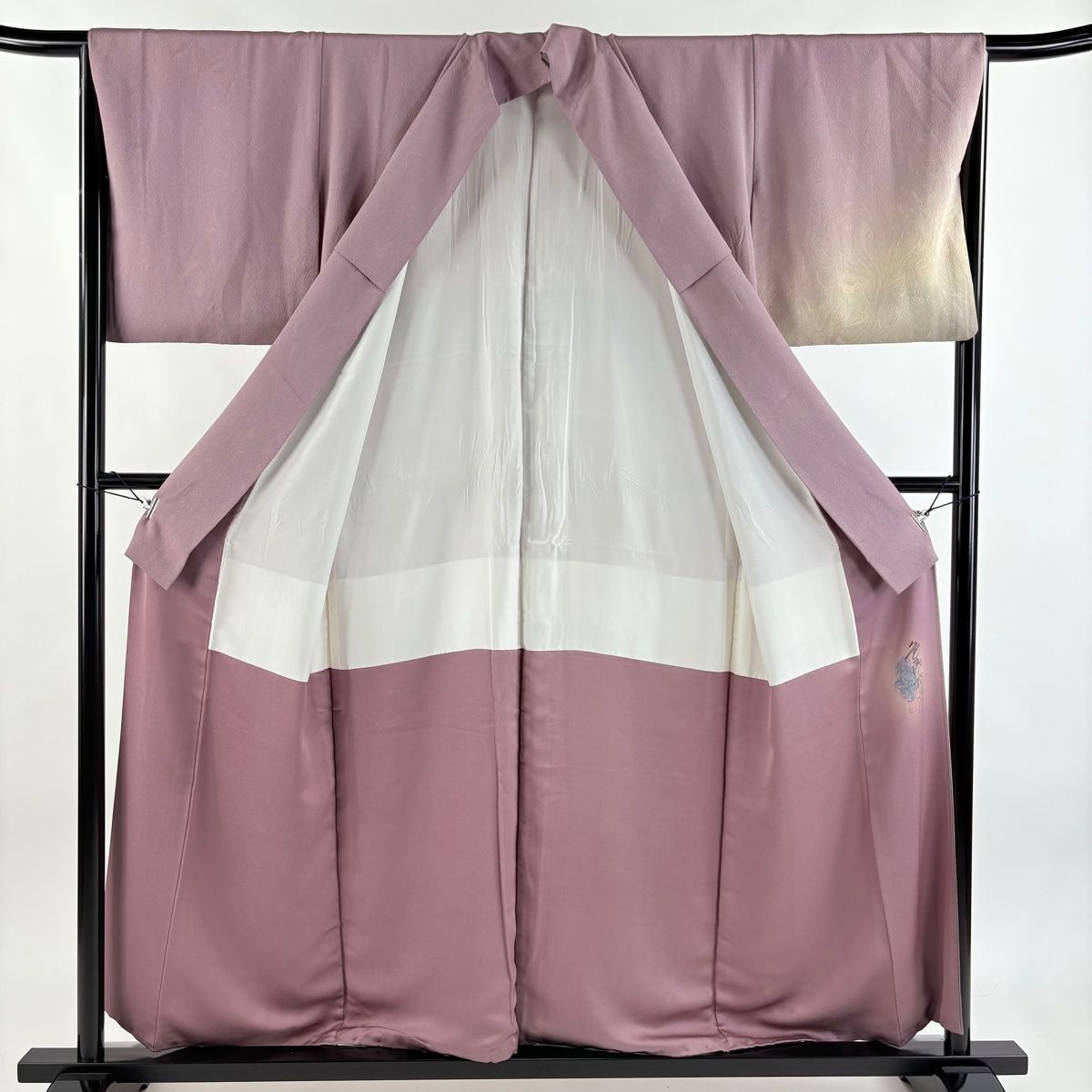  付下げ 身丈157 cm 裄丈66 M 袷 落款 墨流し ぼかし 灰紫 正絹 訪問着 付け下げ 着物