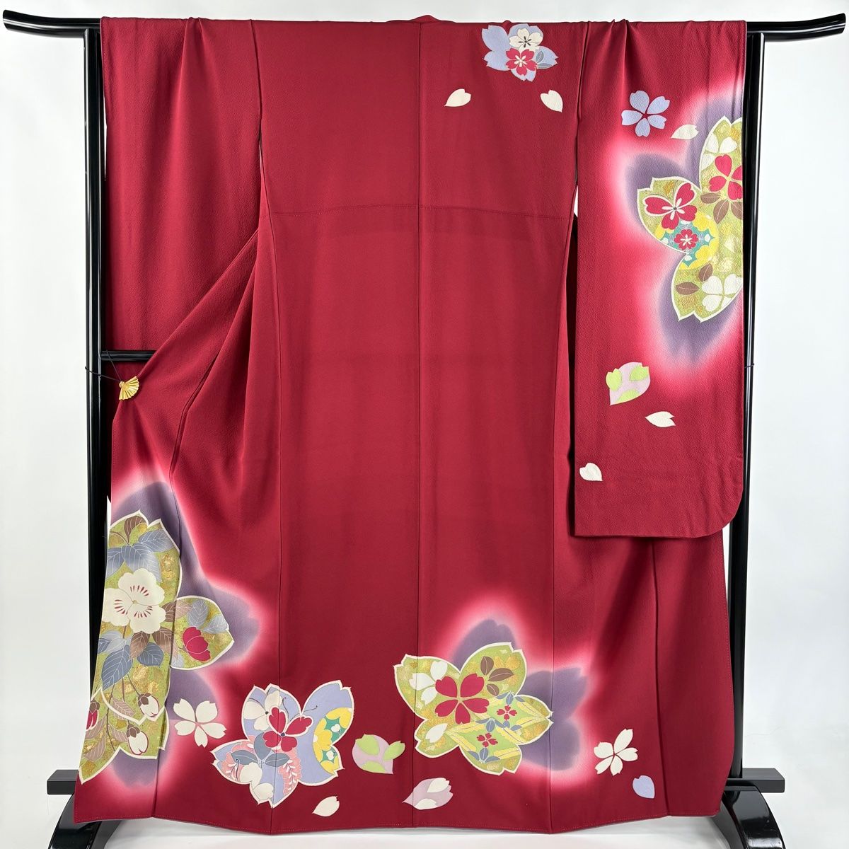 振袖 身丈165 cm 裄丈66 M 袷 桜 蝶 金彩 ぼかし 赤 正絹
