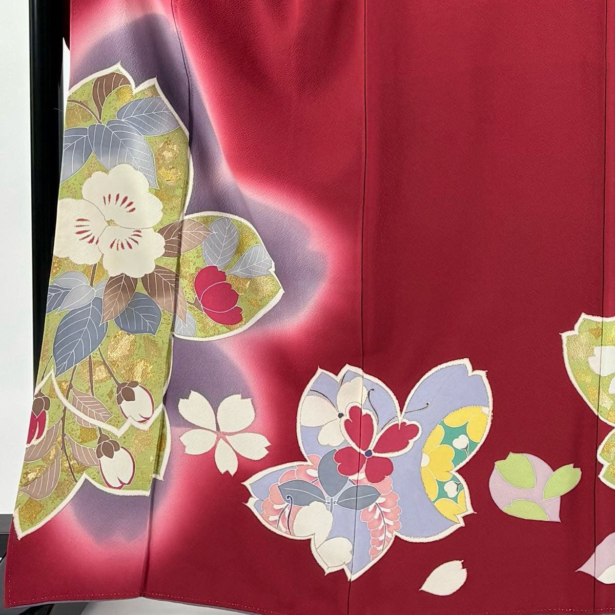 振袖 身丈165 cm 裄丈66 M 袷 桜 蝶 金彩 ぼかし 赤 正絹