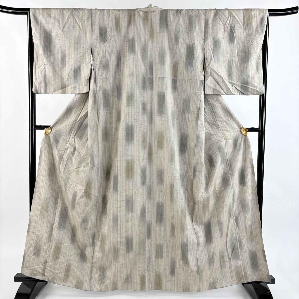 紬 身丈161.5 cm 裄丈66 M 袷 縞 幾何学 灰茶 正絹