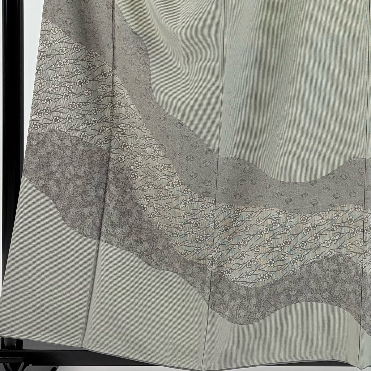 付下げ 身丈157 cm 裄丈66 M 袷 落款 江戸小紋柄 菊唐草 灰緑 正絹 一つ紋