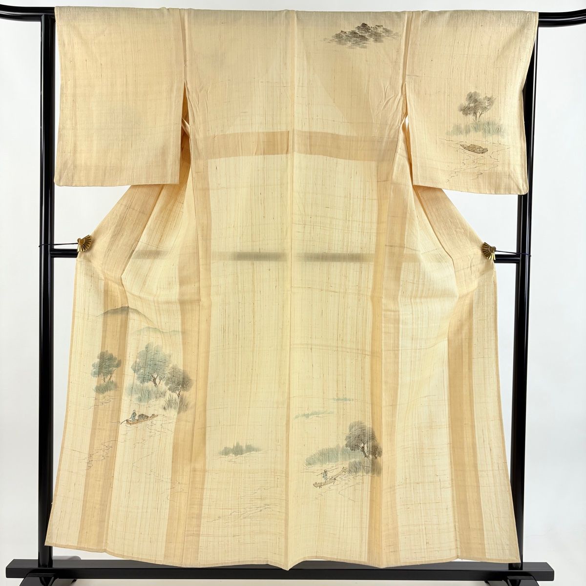 付下げ 身丈155.5 cm 裄丈65 M 薄物 舟 樹木 ベージュ 正絹