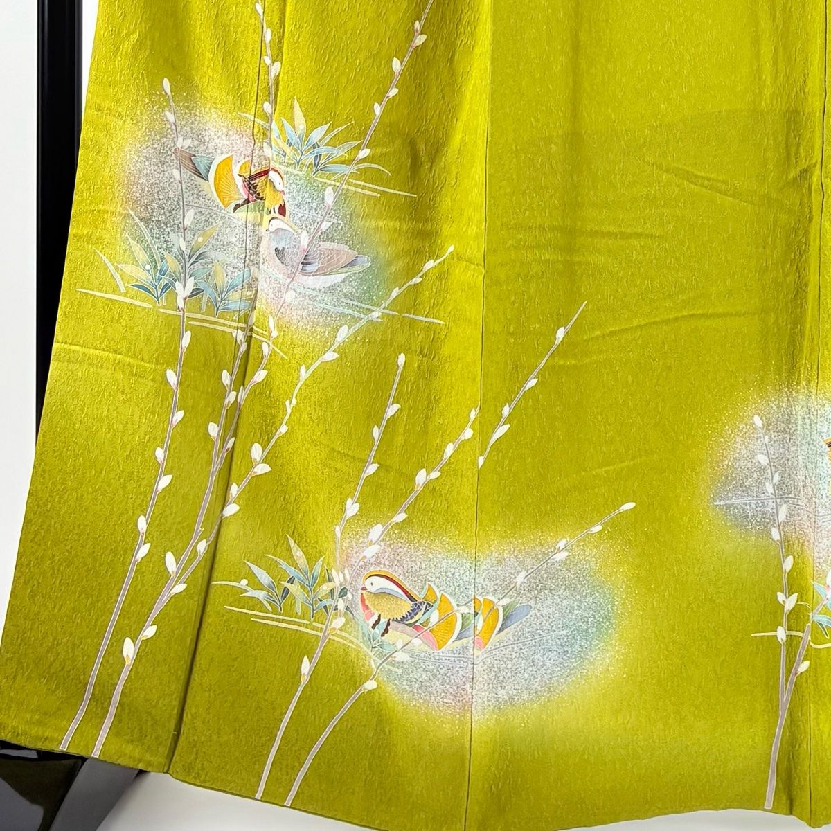 訪問着 身丈162 cm 裄丈69 L 袷 鴛鴦 猫柳 ぼかし 鶯色 正絹