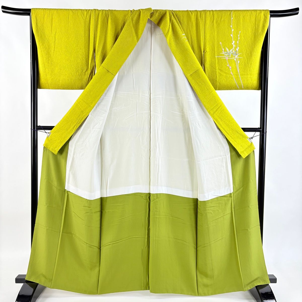  訪問着 身丈162 cm 裄丈69 L 袷 鴛鴦 猫柳 ぼかし 鶯色 正絹 訪問着 付け下げ 着物