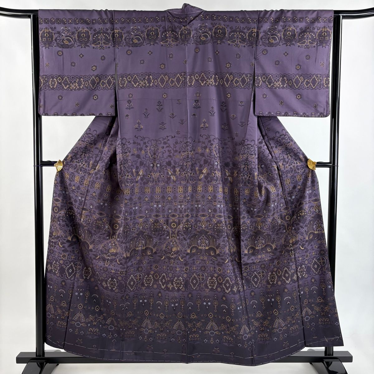 訪問着 身丈157.5 cm 裄丈64 M 袷 紬地 孔雀 華文 金彩 紫 正絹