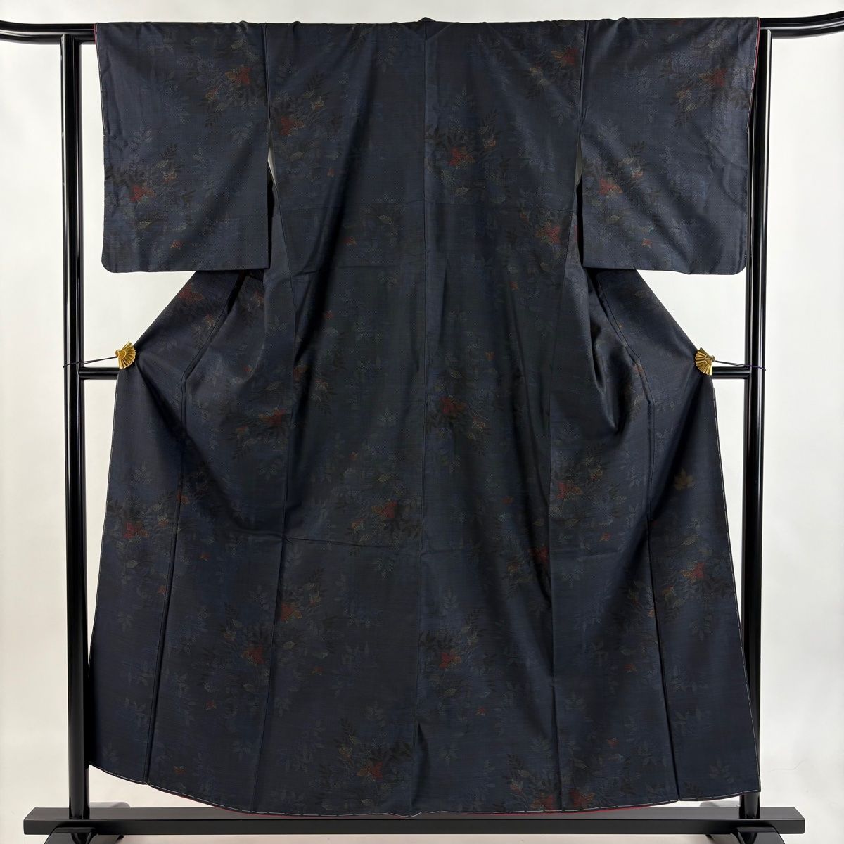 大島紬 身丈156 cm 裄丈63 S 袷 純泥染 証紙 草花 濃紺 正絹