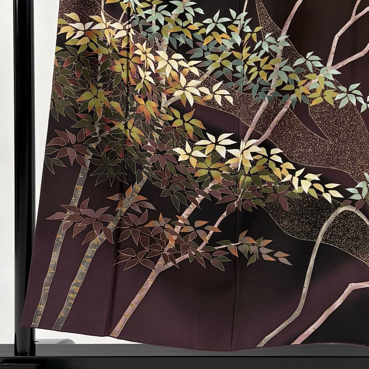 訪問着 身丈153 cm 裄丈66 M 袷 落款 樹木 金彩 濃紫 正絹