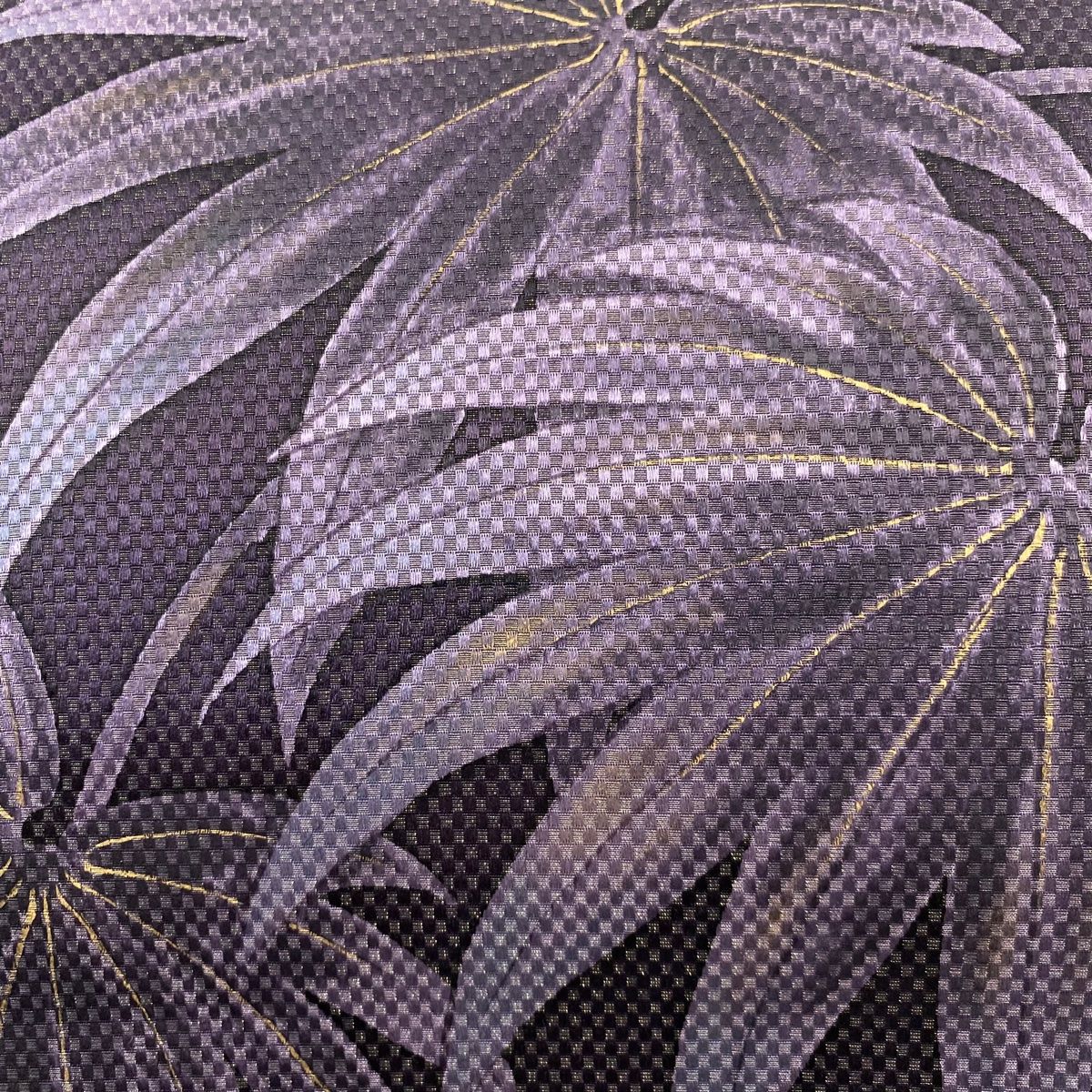 名古屋帯 秀品 落款 ヤツデ 金彩 濃紫 正絹