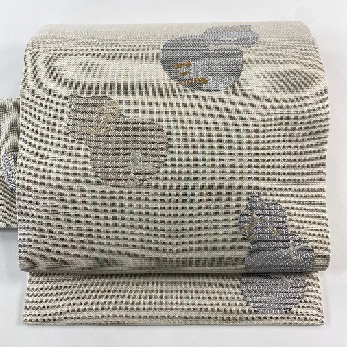 名古屋帯 秀品 ますいわ屋 瓢箪 文字文 金糸 ベージュ 正絹