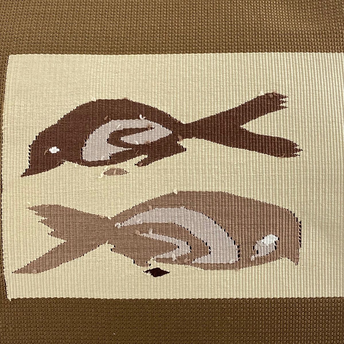 名古屋帯 秀品 八寸名古屋帯 鳥 茶色 正絹